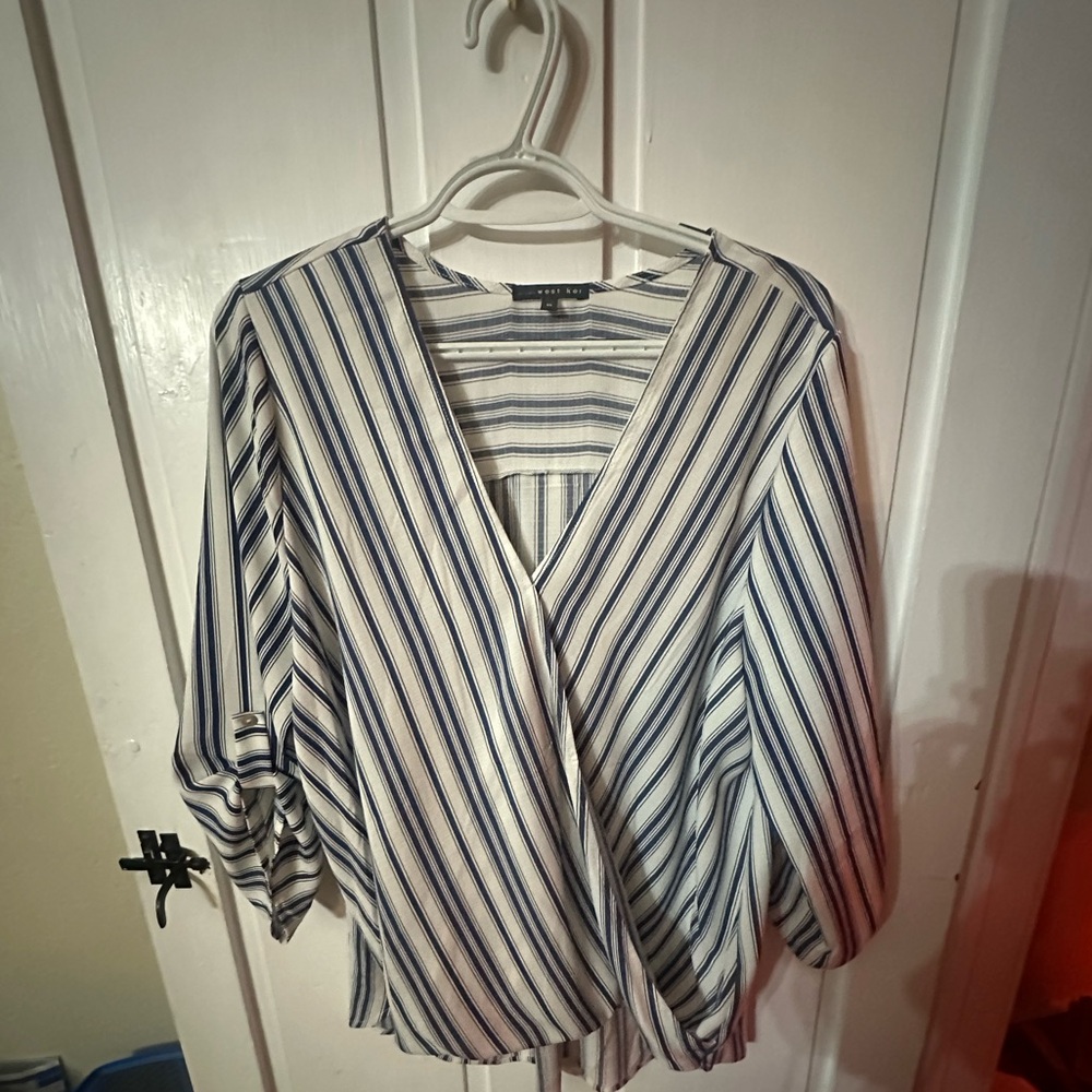 West Kei Blue and White Striped Blouse